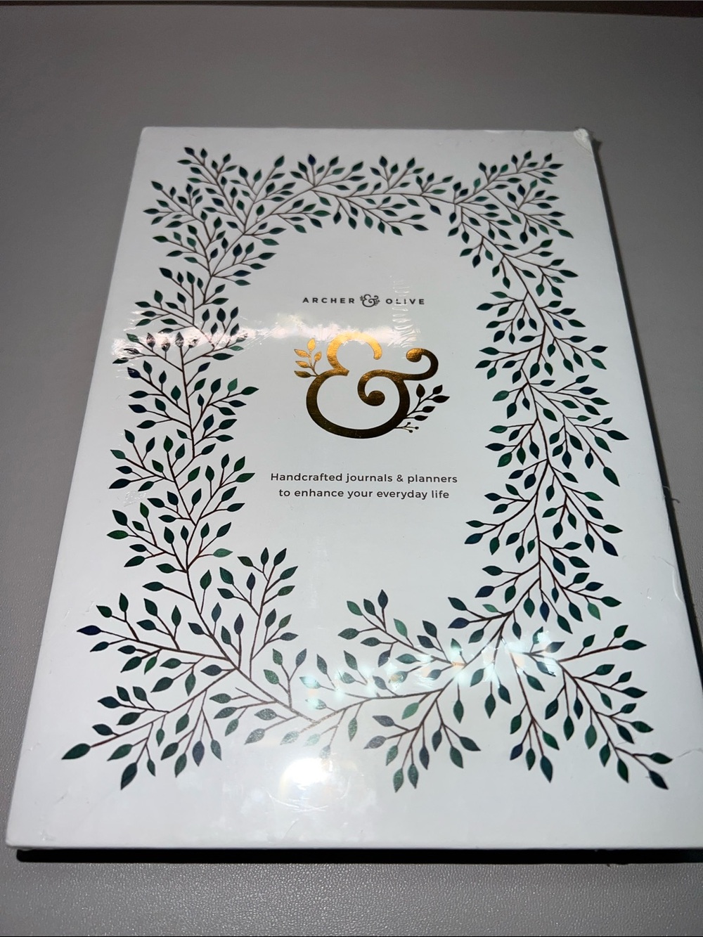 Archer & Olive White Journal with Green Leaf Design